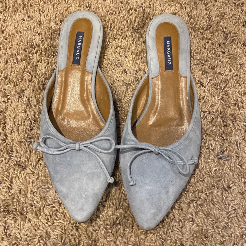 Margaux Light Gray Suede Pointed-Toe Mule Flats